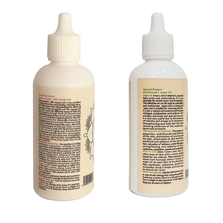 روغن تقویت کننده مو، مژه و ابرو مرهم یاب مدل آرگان و پیله ابریشم حجم 80 میلی لیتر مجموعه 2 عددی